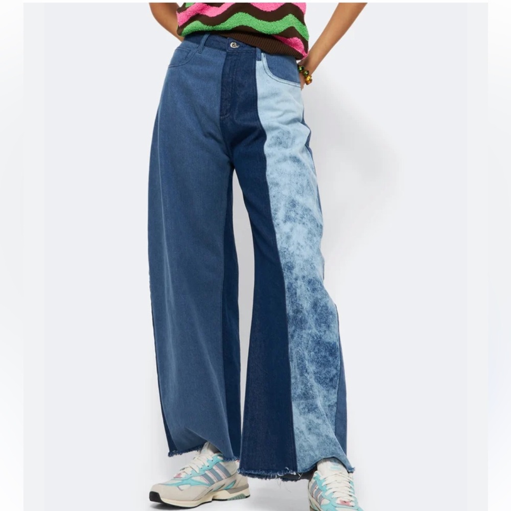 NWT Marques Almeida blue patchwork denim jeans, size UK 6/ US 2-4